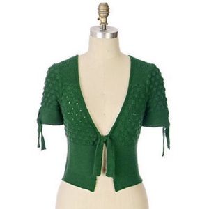 Anthro Moth Green Knit Cropped Cardigan